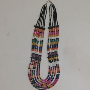 Vintage Multicolored Wood Bead Necklace